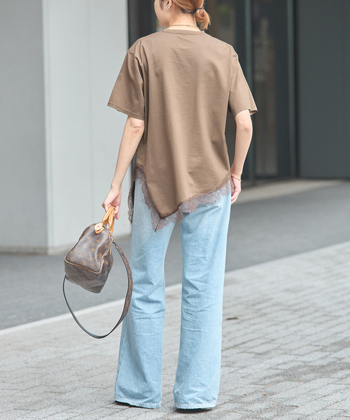 journal standard L'essage（ジャーナルスタンダードレサージュ）の「レースイレギュラーヘムTシャツ（Tシャツ/カットソー・レディース・ブラウン/グレー/アイボリー・FREE）」の19枚目の写真