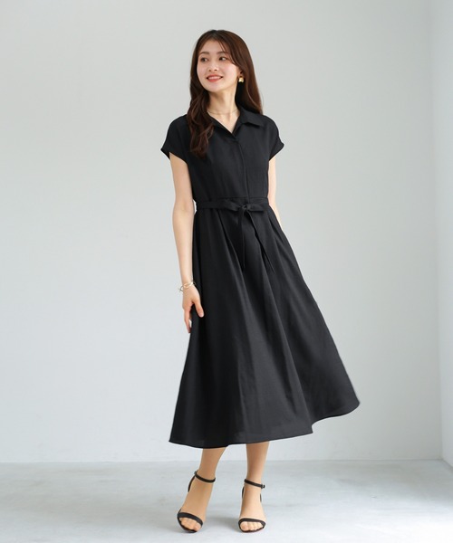 Emilyan(エミリアン)の「【 きちんと見えが叶う 】 リネンライク・細見えシャツフレアワンピース(ワンピース・レディース・ブラック/モカ・M)」の7枚目の写真