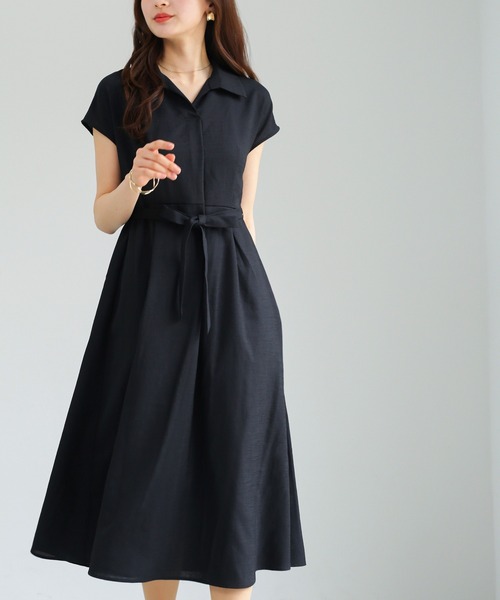 Emilyan(エミリアン)の「【 きちんと見えが叶う 】 リネンライク・細見えシャツフレアワンピース(ワンピース・レディース・ブラック/モカ・M)」の8枚目の写真