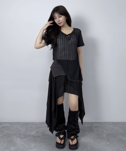 FOLLOWIN(フォロウィン)の「スタッズレイヤードアシメドレープスカート(デニムスカート・レディース・ベージュ/ブラック・LARGE/MEDIUM/SMALL)」の10枚目の写真