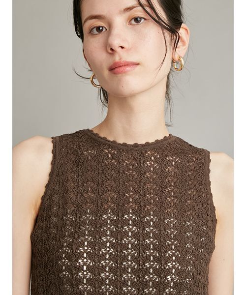 Mila Owen(ミラオーウェン)の「アメリカンスリーブクロシェニット(キャミソール・レディース・ブラック/アイボリー/ブラウン・F)」の10枚目の写真