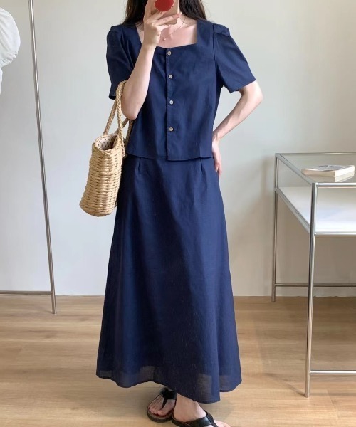 FAVORITO(ファヴォリート)の「半袖トップススカートセットアップ(セットアップ・レディース・ネイビー/パープル/ベージュ・F)」の2枚目の写真