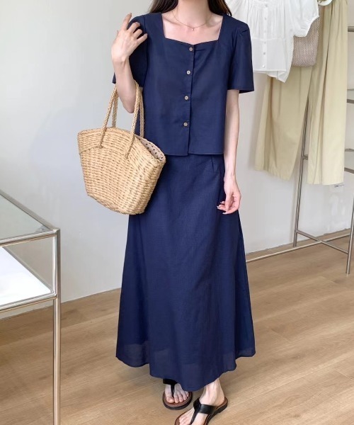 FAVORITO(ファヴォリート)の「半袖トップススカートセットアップ(セットアップ・レディース・ネイビー/パープル/ベージュ・F)」の11枚目の写真