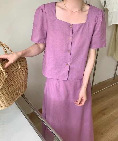 FAVORITO(ファヴォリート)の「半袖トップススカートセットアップ(セットアップ・レディース・ネイビー/パープル/ベージュ・F)」の14枚目の写真