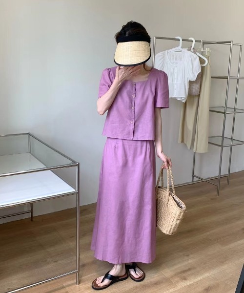 FAVORITO(ファヴォリート)の「半袖トップススカートセットアップ(セットアップ・レディース・ネイビー/パープル/ベージュ・F)」の17枚目の写真