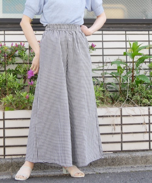 DISKEEN SURE（ディスキーンシュアー）の「大人の夏の定番！ギンガムチェックワイドパンツ（その他パンツ・レディース・ブラック×ベージュ/ブラック×ホワイト・LARGE/MEDIUM）」の2枚目の写真