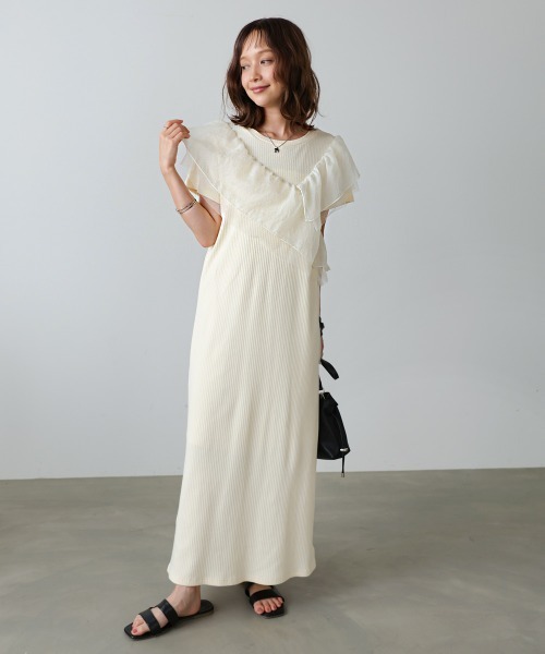 Bab(バブ)の「【再登場・選べるサイズ展開】アシメフリルドッキングワンピース(ワンピース・レディース・ライトグレー/アイボリー/ブラック・S/M)」の6枚目の写真