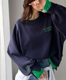 Java（ジャバ）の「《JaVaジャバコラボ》着るだけでレイヤード上級者！配色刺繍レイヤード風オーバーサイズ裏起毛プルオーバー（スウェット）」