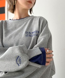 Java（ジャバ）の「《JaVaジャバコラボ》着るだけでレイヤード上級者！配色刺繍レイヤード風オーバーサイズ裏起毛プルオーバー（スウェット）」