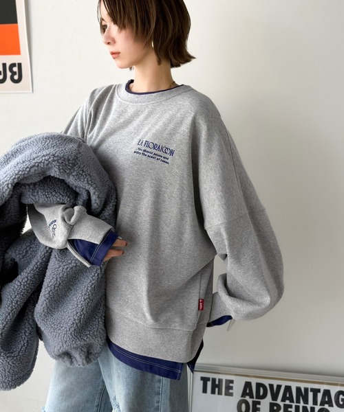 Java（ジャバ）の「《JaVaジャバコラボ》着るだけでレイヤード上級者！配色刺繍レイヤード風オーバーサイズ裏起毛プルオーバー（スウェット・レディース・グレー/ネイビー/グレイッシュベージュ/オートミール・LARGE/MEDIUM/X-LARGE/SMALL）」の13枚目の写真