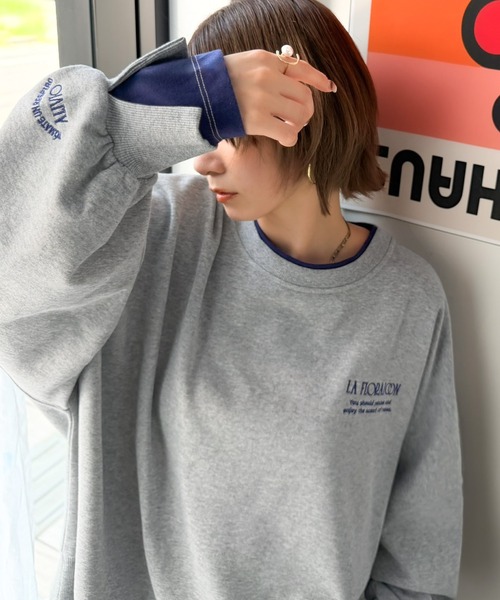 Java（ジャバ）の「《JaVaジャバコラボ》着るだけでレイヤード上級者！配色刺繍レイヤード風オーバーサイズ裏起毛プルオーバー（スウェット・レディース・グレー/ネイビー/グレイッシュベージュ/オートミール・LARGE/MEDIUM/X-LARGE/SMALL）」の14枚目の写真