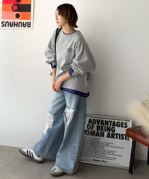 Java（ジャバ）の「《JaVaジャバコラボ》着るだけでレイヤード上級者！配色刺繍レイヤード風オーバーサイズ裏起毛プルオーバー（スウェット・レディース・グレー/ネイビー/グレイッシュベージュ/オートミール・LARGE/MEDIUM/X-LARGE/SMALL）」の15枚目の写真