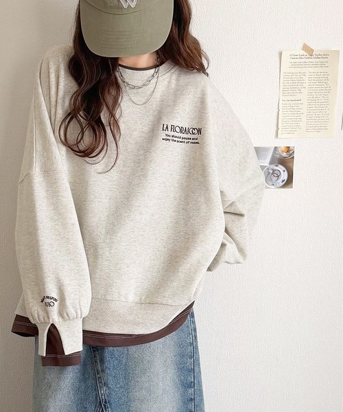 Java（ジャバ）の「《JaVaジャバコラボ》着るだけでレイヤード上級者！配色刺繍レイヤード風オーバーサイズ裏起毛プルオーバー（スウェット・レディース・グレー/ネイビー/グレイッシュベージュ/オートミール・LARGE/MEDIUM/X-LARGE/SMALL）」の17枚目の写真