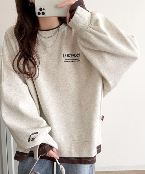 Java（ジャバ）の「《JaVaジャバコラボ》着るだけでレイヤード上級者！配色刺繍レイヤード風オーバーサイズ裏起毛プルオーバー（スウェット・レディース・グレー/ネイビー/グレイッシュベージュ/オートミール・LARGE/MEDIUM/X-LARGE/SMALL）」の22枚目の写真