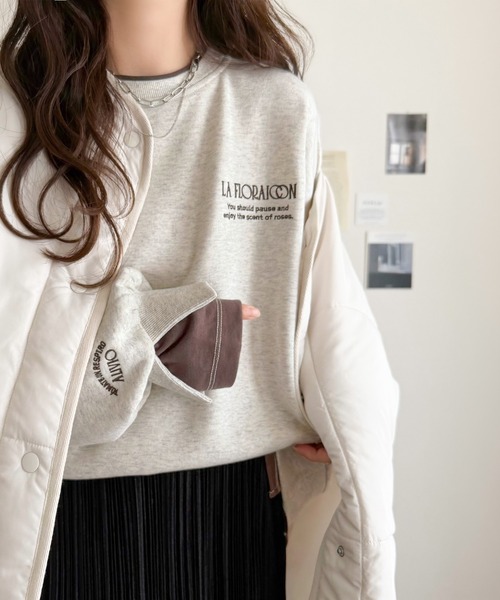Java（ジャバ）の「《JaVaジャバコラボ》着るだけでレイヤード上級者！配色刺繍レイヤード風オーバーサイズ裏起毛プルオーバー（スウェット・レディース・グレー/ネイビー/グレイッシュベージュ/オートミール・LARGE/MEDIUM/X-LARGE/SMALL）」の19枚目の写真