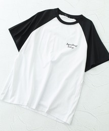 接触冷感加工リンガー＆ラグラン少しショート丈Tシャツ 半袖