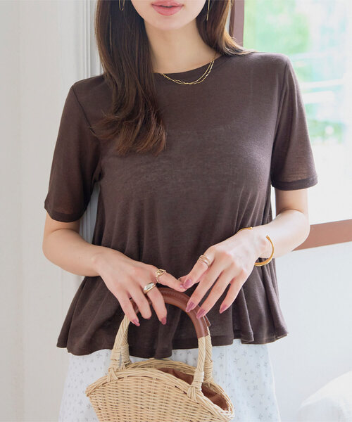 KOBE LETTUCE（コウベレタス）の「シアードレープ半袖Tシャツ（Tシャツ/カットソー・レディース・ピンク/ダークブラウン/オフホワイト/ブラック/イエロー・M）」の3枚目の写真