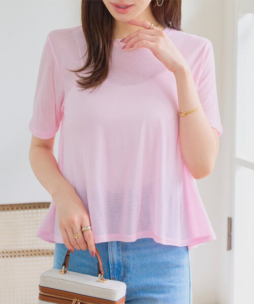 KOBE LETTUCE（コウベレタス）の「シアードレープ半袖Tシャツ（Tシャツ/カットソー・レディース・ピンク/ダークブラウン/オフホワイト/ブラック/イエロー・M）」の5枚目の写真