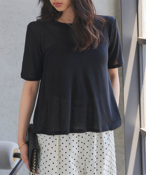 KOBE LETTUCE（コウベレタス）の「シアードレープ半袖Tシャツ（Tシャツ/カットソー・レディース・ピンク/ダークブラウン/オフホワイト/ブラック/イエロー・M）」の2枚目の写真