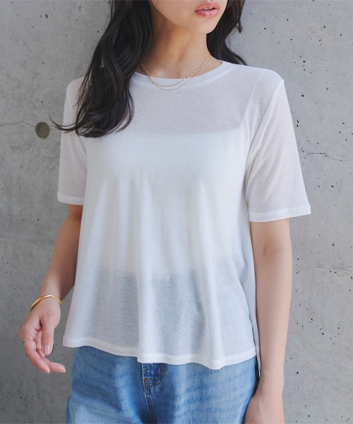 KOBE LETTUCE（コウベレタス）の「シアードレープ半袖Tシャツ（Tシャツ/カットソー・レディース・ピンク/ダークブラウン/オフホワイト/ブラック/イエロー・M）」の6枚目の写真