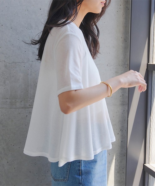 KOBE LETTUCE（コウベレタス）の「シアードレープ半袖Tシャツ（Tシャツ/カットソー・レディース・ピンク/ダークブラウン/オフホワイト/ブラック/イエロー・M）」の7枚目の写真