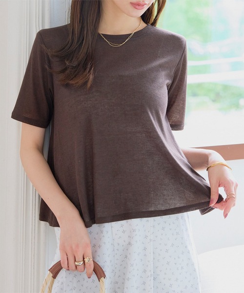 KOBE LETTUCE（コウベレタス）の「シアードレープ半袖Tシャツ（Tシャツ/カットソー・レディース・ピンク/ダークブラウン/オフホワイト/ブラック/イエロー・M）」の9枚目の写真