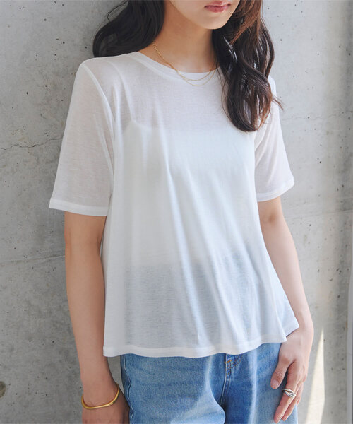 KOBE LETTUCE（コウベレタス）の「シアードレープ半袖Tシャツ（Tシャツ/カットソー・レディース・ピンク/ダークブラウン/オフホワイト/ブラック/イエロー・M）」の20枚目の写真