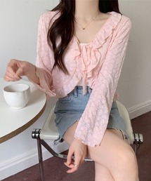レース カーディガン シアー レディース 夏 長袖 UVカット 防晒 シースルー ショート丈 フリル リボン ボレロ サマーカーディガン 羽織り