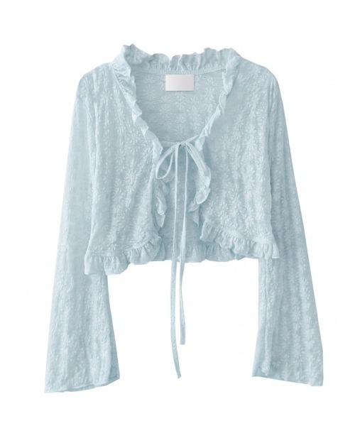 Beststore(ベストストア)の「レース カーディガン シアー レディース 夏 長袖 UVカット 防晒 シースルー ショート丈 フリル リボン ボレロ サマーカーディガン 羽織り(カーディガン/ボレロ・レディース・アイボリー/ホワイト/ピンク/ライトブルー/ブラック・FREE)」の16枚目の写真