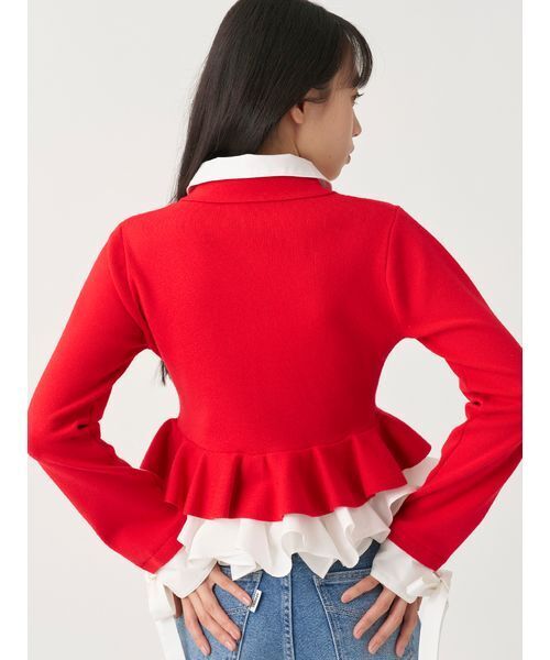 SNIDEL（スナイデル）の「【多色展開】ボリュームフリルペプラムカーディガン（カーディガン/ボレロ・レディース・グレー/レッド/ブラウン/ネイビー/ブラック・F）」の12枚目の写真
