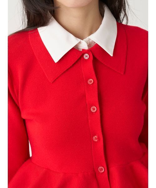 SNIDEL（スナイデル）の「【多色展開】ボリュームフリルペプラムカーディガン（カーディガン/ボレロ・レディース・グレー/レッド/ブラウン/ネイビー/ブラック・F）」の14枚目の写真