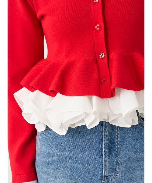 SNIDEL（スナイデル）の「【多色展開】ボリュームフリルペプラムカーディガン（カーディガン/ボレロ・レディース・グレー/レッド/ブラウン/ネイビー/ブラック・F）」の15枚目の写真