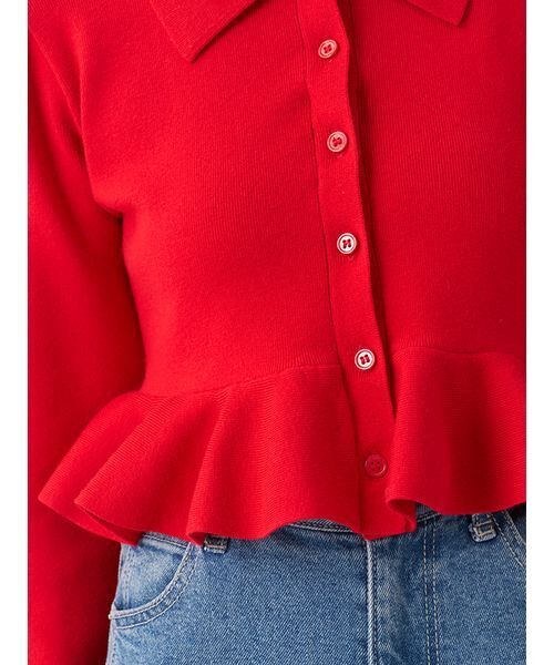 SNIDEL（スナイデル）の「【多色展開】ボリュームフリルペプラムカーディガン（カーディガン/ボレロ・レディース・グレー/レッド/ブラウン/ネイビー/ブラック・F）」の18枚目の写真