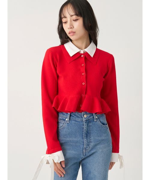 SNIDEL(スナイデル)の「【多色展開】ボリュームフリルペプラムカーディガン(カーディガン/ボレロ・レディース・グレー/レッド/ブラウン/ネイビー/ブラック・F)」の17枚目の写真