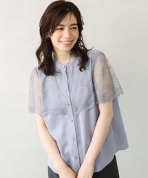レース切替半袖ブラウス/UVカット/接触冷感/洗濯機で洗える/WEB限定サイズあり