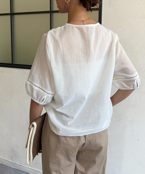 Chez toi（シェトワ）の「フロント刺繍レース5分袖ブラウス（シャツ/ブラウス・レディース・ホワイト/チャコールグレー・FREE）」の7枚目の写真