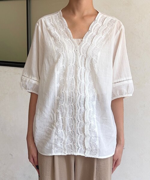 Chez toi（シェトワ）の「フロント刺繍レース5分袖ブラウス（シャツ/ブラウス・レディース・ホワイト/チャコールグレー・FREE）」の11枚目の写真