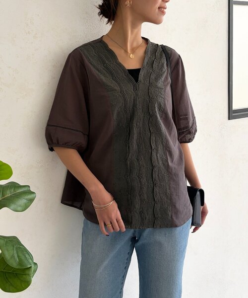 Chez toi（シェトワ）の「フロント刺繍レース5分袖ブラウス（シャツ/ブラウス・レディース・ホワイト/チャコールグレー・FREE）」の17枚目の写真