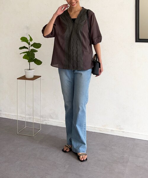 Chez toi（シェトワ）の「フロント刺繍レース5分袖ブラウス（シャツ/ブラウス・レディース・ホワイト/チャコールグレー・FREE）」の21枚目の写真