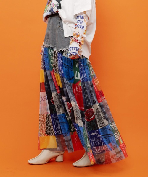 ScoLar(スカラー)の「ScoLar(スカラー) 2柄展開 デニム×チュール切替スカート(デニムスカート・レディース・ブラック/ネイビー・MEDIUM)」の6枚目の写真