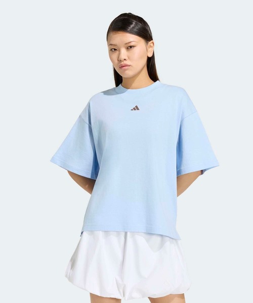 adidas(アディダス)の「W 3STRIPES STUDIO LOOSE Tシャツ / アディダス adidas(Tシャツ/カットソー・レディース・ブルー系その他・LARGE/MEDIUM/SMALL/X-LARGE)」の1枚目の写真