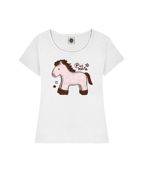 PRIMATE(プライメイト)の「PINK PONY レディース Uネックスリムフィット半袖Tシャツ 6 COLORS(Tシャツ/カットソー・レディース・ホワイト/ネイビー/ミント/ブラック/ピンク/ミックスグレー・MEDIUM/SMALL)」の1枚目の写真