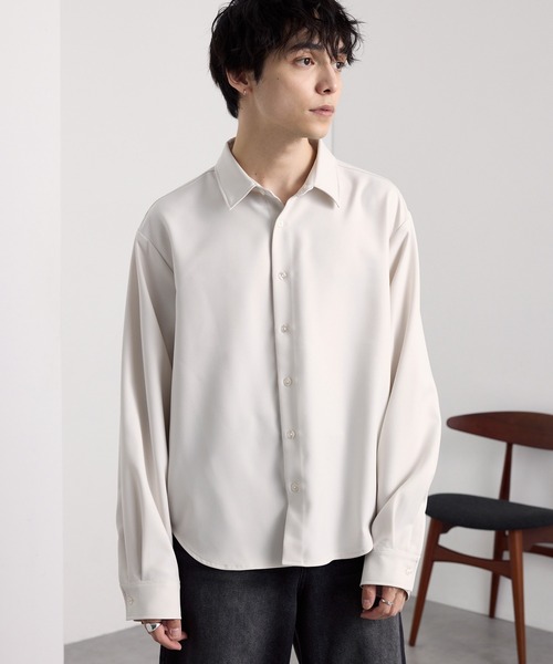 MONO-MART(モノマート)の「パウダーツイル コンパクトフィット ショート丈 レギュラーカラー長袖シャツ(シャツ/ブラウス・メンズ・ホワイト系/オフホワイト/ダークグレー/ライトベージュ/ブルー/ブラック・S/L/M)」の11枚目の写真