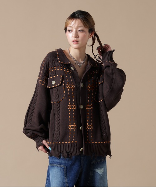DANKE SCHON(ダンケシェーン)の「【WEB&DEPOT限定】DankeSchon/ダンケシェーン/HAND STITCH KNIT JACKET(その他アウター・レディース・ホワイト/ブラック/ブラウン・M/L/S)」の1枚目の写真