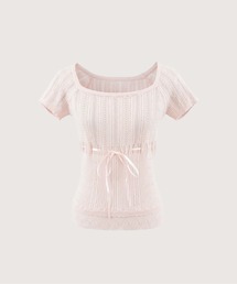 Square Neck Drawstring Knit Top/スクエアネックドローストリングニットトップス
