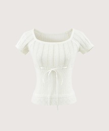 Square Neck Drawstring Knit Top/スクエアネックドローストリングニットトップス