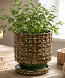 MILLION CARATS（ミリオンカラッツ）の「【鉢底穴・受け皿付き】YARD inc - CUBIC pot & saucer - 格子模様と釉薬の表情を楽しむ約3～5号対応のセラミック植木鉢シリーズ　※Mサイズ（フラワーベース）」
