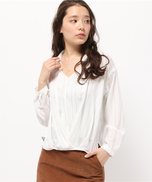 one after another NICE CLAUP(ワンアフターアナザーナイスクラップ)の「【ナイスクラップ】オトナ女子シャツ(シャツ/ブラウス・レディース・オフホワイト/ピンク/ストライプ・FREE)」の1枚目の写真