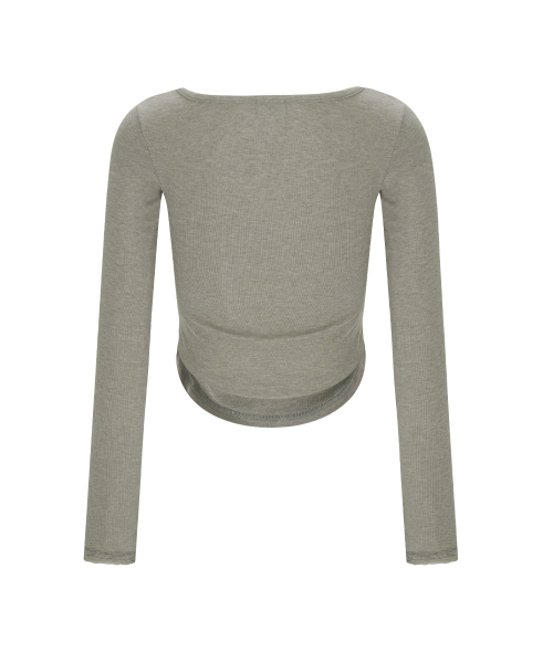 PLEASENOFOLLOW(プリーズノーフォロー)の「Vera Lace Shirring Long Sleeve Top (Mocha Grey)(Tシャツ/カットソー・レディース・その他・FREE)」の3枚目の写真