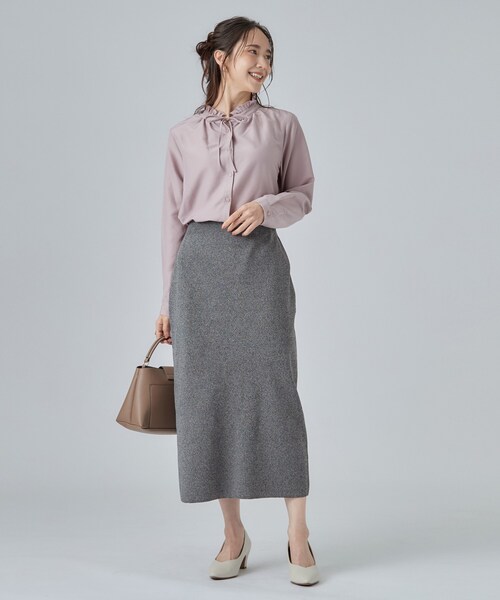 SHOO・LA・RUE(シューラルー)の「【S-LL/セットアップ可/洗濯機可】大人に似合う スポンディッシュ ニットナロースカート(スカート・レディース・グレー/ダークブラウン/ブラック・04/03/02/01)」の9枚目の写真
